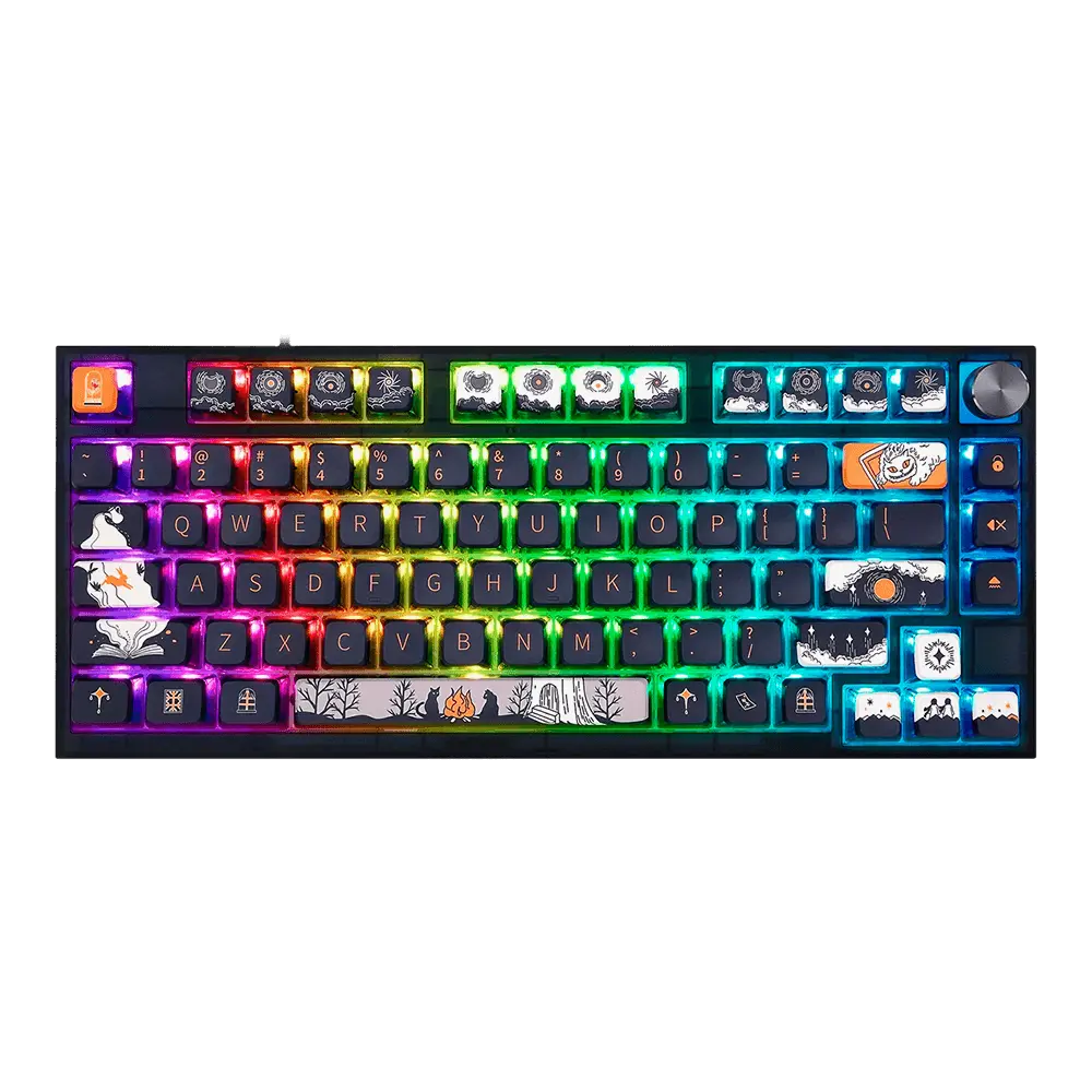 Teclado Gamer Mecânico Skyloong GK75 Dark Fairry Tale, Switch KTT Brown, 3 Modos, RGB, Hot Swap, 4000mAh, Preto